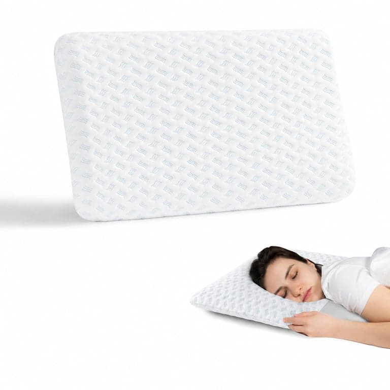 Pernă Slybear Ultra Subțire cu Spumă cu Memorie pentru cei care dorm pe burtă 40x60x7 cm Alb Fără Husă — fără husa lavabilă (stare: vezi a 2-a poză)