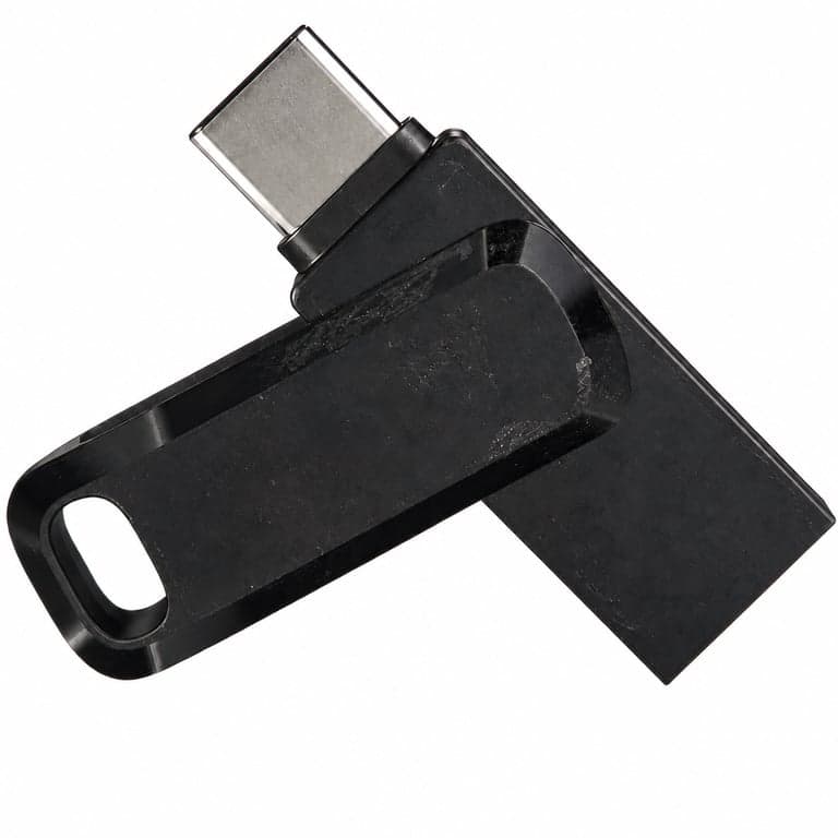 Stick USB SanDisk Ultra Dual Drive Go cu USB Type-C și Type-A, 128 GB, negru — Urme de bandă adezivă pe produs (stare: vezi a doua imagine)