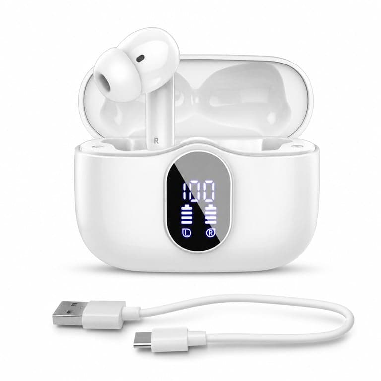 Căști wireless Btootos Bluetooth 5.3 – Defecte — defecte, funcționează parțial: casca dreaptă nu se aude (stare: vezi a 2-a poză)