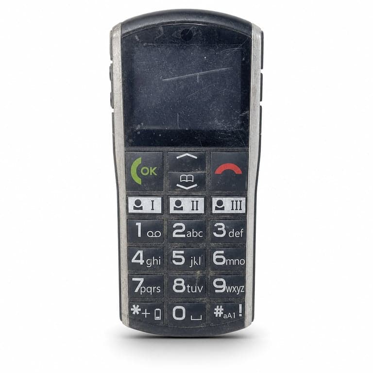 Telefon mobil cu butoane Emporia Simplicity negru pentru seniori - stare uzată — Stare uzată, zgâriat, murdar (stare: vezi a doua fotografie)