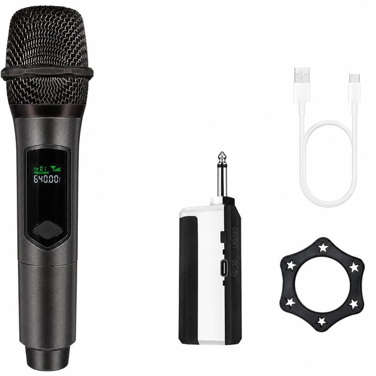 Microfon karaoke wireless TALOMEN K60-1 2.4GHz, gri — defect, funcționează parțial: microfonul în sine funcționează (stare: vezi a 2-a imagine)