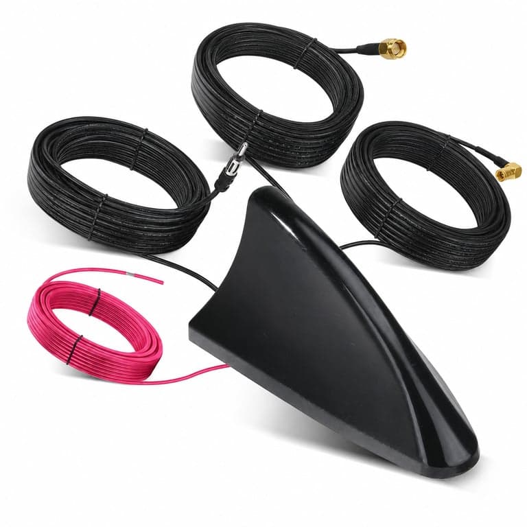 Antenă auto tip înotătoare de rechin Bingfu, FM DAB GPS GNSS, 28 dB LNA, 9-16V, SMA SMB — Cabluri ușor zgâriate, dar intacte (stare: vezi imaginea nr. 2)
