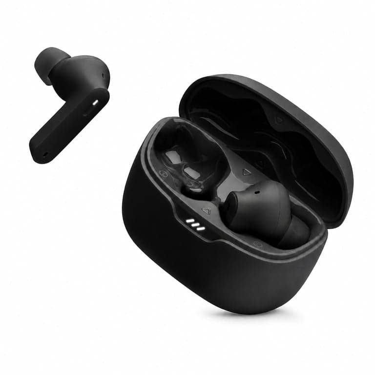 Căști wireless JBL Tune Beam True Wireless Bluetooth, negre, active — doar căștile și carcasa, fără cablu de încărcare (stare: vezi a doua imagine)