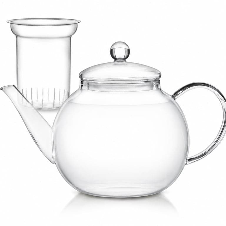 Ceainic de sticlă Teabloom cu infuzor detașabil 1,2 L, termorezistent, compatibil cu cuptorul cu microunde — Fără floare de ceai (stare: vezi a 2-a imagine)