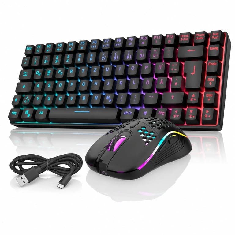 Set tastatură și mouse wireless pentru gaming RedThunder 75%, layout QWERTZ DE, TKL compact — fără stick (stare: vezi a 2-a imagine)