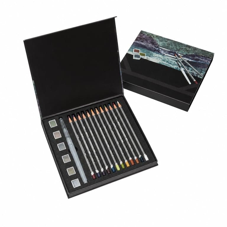 Set mixt Derwent Graphitint din 19 piese - 12 creioane colorate solubile în apă (mină de 4 mm), 6 — lipsesc 2 culori (stare: vezi a 2-a imagine)