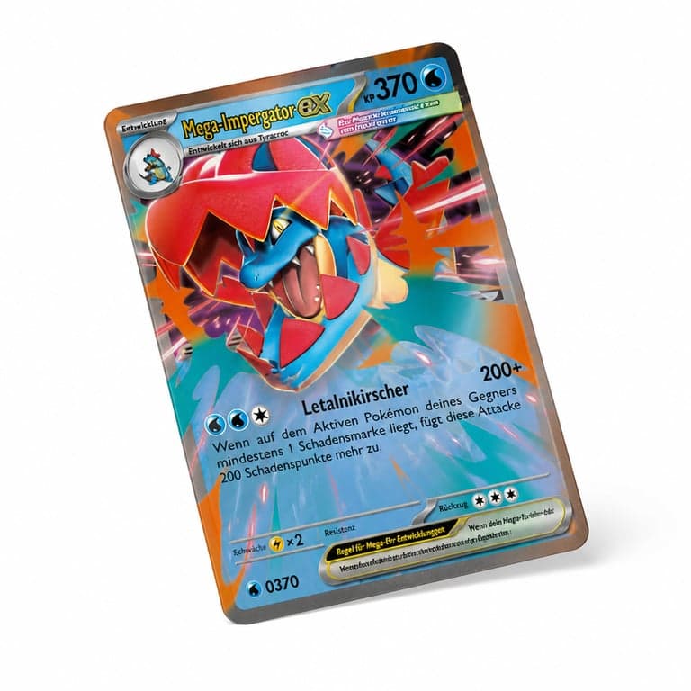 Carte promoțională holografică Mega Impergator cu efect lenticular — Joc de Cărți de Schimb Pokémon: Colecție Mega Evoluție (componentă)