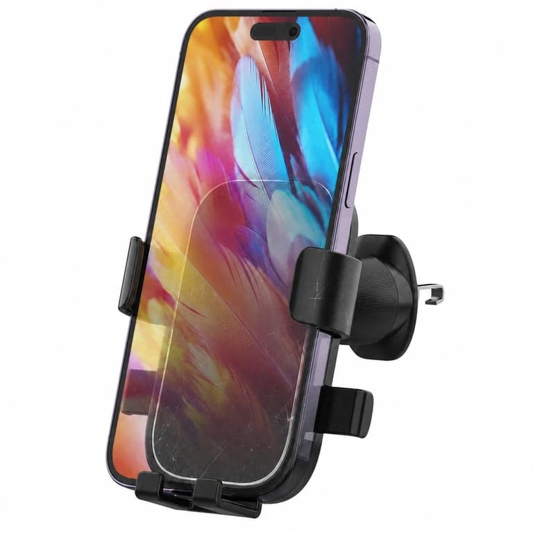 Suport Auto pentru Telefon GRIFEMA GD520, cu Fixare în Grila de Ventilație, Automat — Suprafața suportului prezintă zgârieturi și urme de utilizare (stare: vezi poza a 2-a)