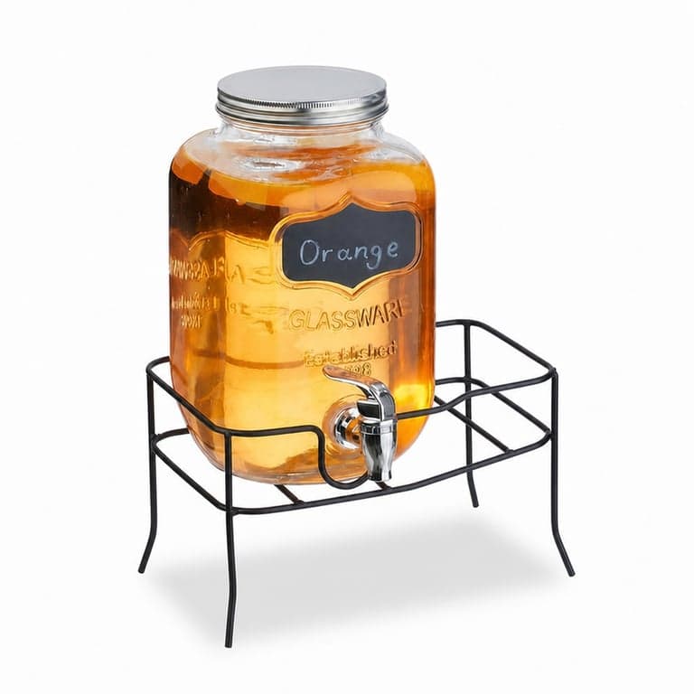 Relaxdays Dozator de băuturi cu suport, set, recipient pentru limonadă de 4 l, cu robinet și capac, dozator de apă, sticlă, transparent, set incomplet — set de 1 bucată