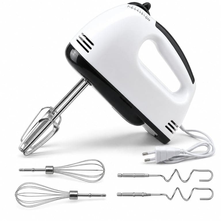 Mixer electric manual Piashow cu 5 trepte de viteză, cu spirale pentru frământat din oțel inoxidabil — defect, pentru piese: scurtcircuitat (stare: vezi a 2-a poză)