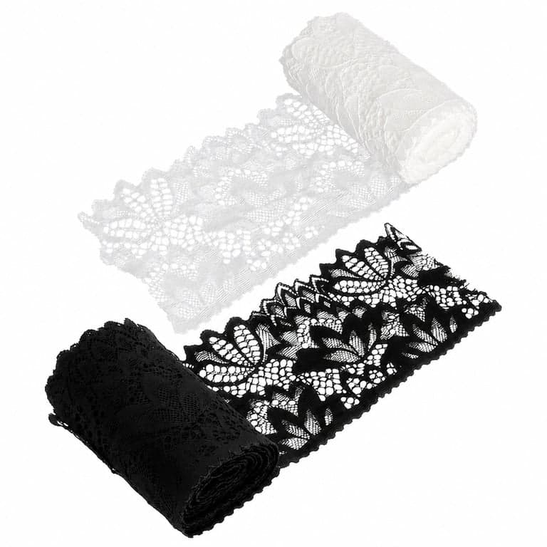 Bandă din dantelă JYYWTSI 10 cm lățime, 5 yarzi, dantelă elastică decorativă alb-negru — fără panglică neagră (stare: vezi a 2-a imagine)