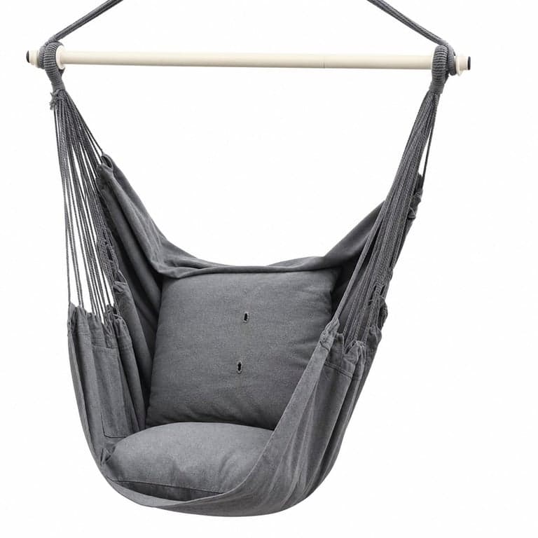 Fotoliu suspendat Ohuhu XL, scaun balansoar de exterior cu o capacitate de încărcare de 150 kg — Una dintre perne este găurită în 2 locuri (stare: vezi a 2-a imagine)