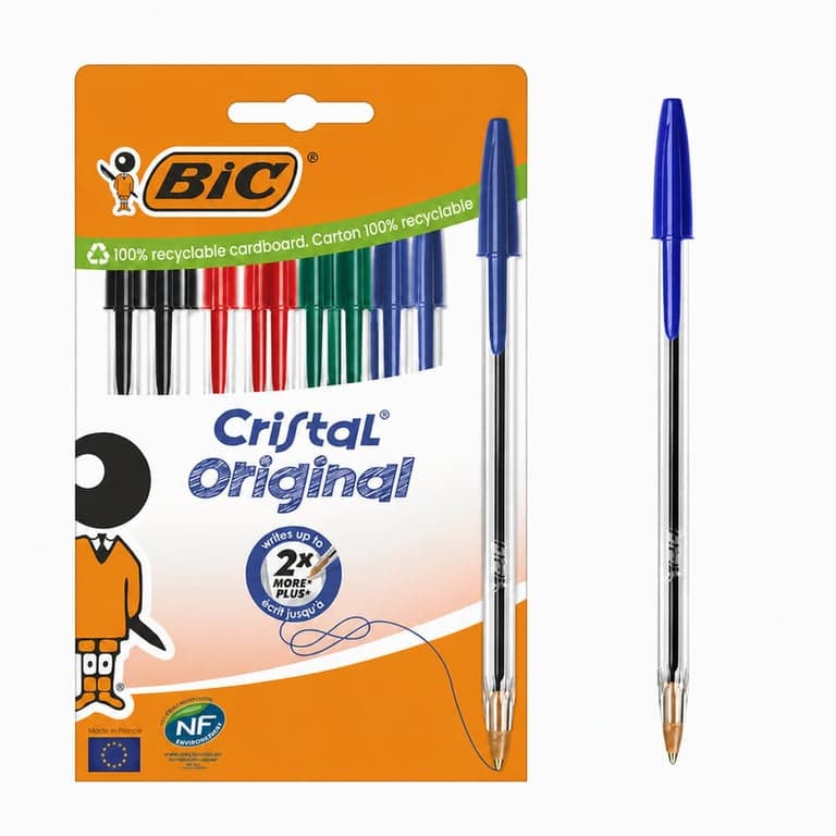 Pix BIC Cristal Original 1,0 mm, culori asortate (1 verde, 3 negre, 7 albastre, 3 roșii), set incomplet de 14 bucăți