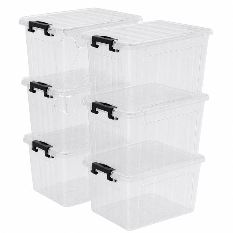 Cutie de depozitare din plastic transparent Cetomo C5032 15L – cu defecte, funcționalitate parțială: lipsesc 4 bucăți, capacul și partea laterală sunt rupte (stare: vezi a 2-a fotografie)