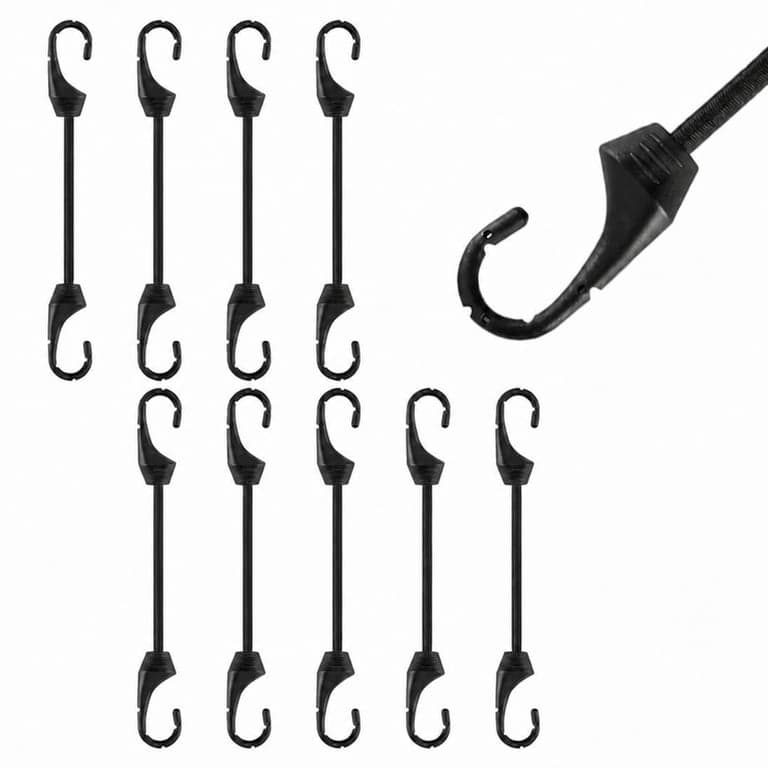 Set 11 Benzi Elastice Akicderu cu Cârlige, Corzi Elastice de Fixare Negre cu Cârlige Rezistente din Plastic, 10 cm