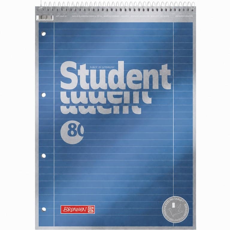 Caiet spiralat Brunnen Student Premium A4, liniat pentru stângaci (tip 27), 80 de file, copertă metalizată albastră, hârtie 90 g/m² — set 1 bucată
