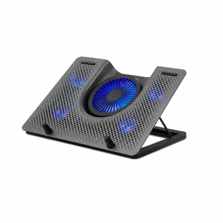 Cooler Laptop Trust GXT Quno pentru notebook-uri de 17,3 inch cu iluminare LED albastră — Zgâriat și lipsește suportul pentru telefon (stare: vezi a 2-a imagine)