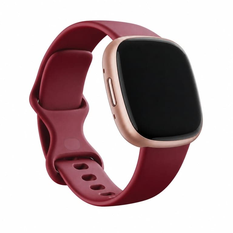 Ceas inteligent Fitbit Versa 4 cu curea din silicon roșu-zmeură și carcasă din aluminiu auriu-roz, cu GPS încorporat — Produs utilizat (stare: vezi a 2-a imagine)