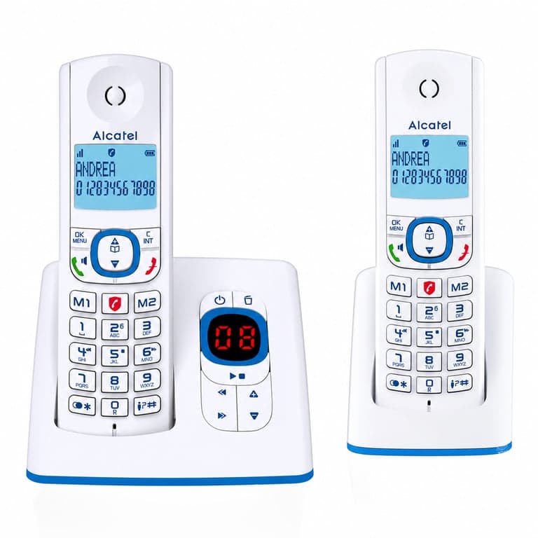 Telefon fix fără fir DECT Alcatel F530 Voice Duo — Ușoară urmă de uzură în colțul din dreapta jos al unuia dintre receptoare (stare: vezi poza 2)