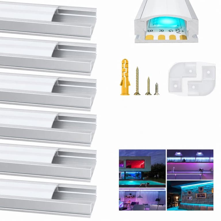 Profil LED aluminiu în formă de U Chesbung, 6x1 m, cu capac alb mat, galben — Clemele de fixare metalice și capacele de capăt lipsesc (stare: vezi a 2-a fotografie)