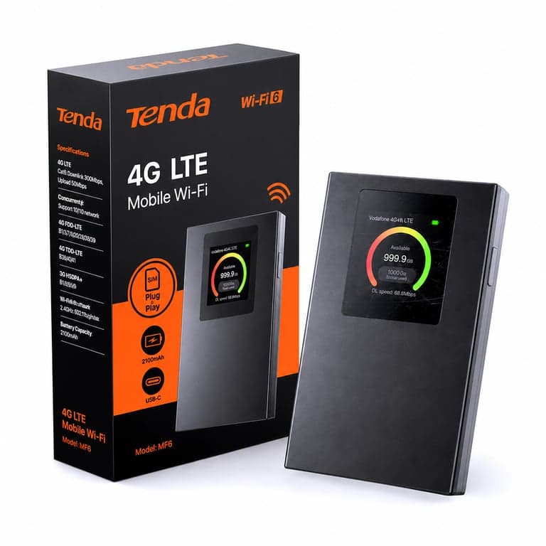 Router portabil Tenda MF6 4G LTE WiFi 6 - AX300Mbps, Nano SIM, USB-C — Ecranul prezintă zgârieturi fine (stare: vezi a 2-a imagine)