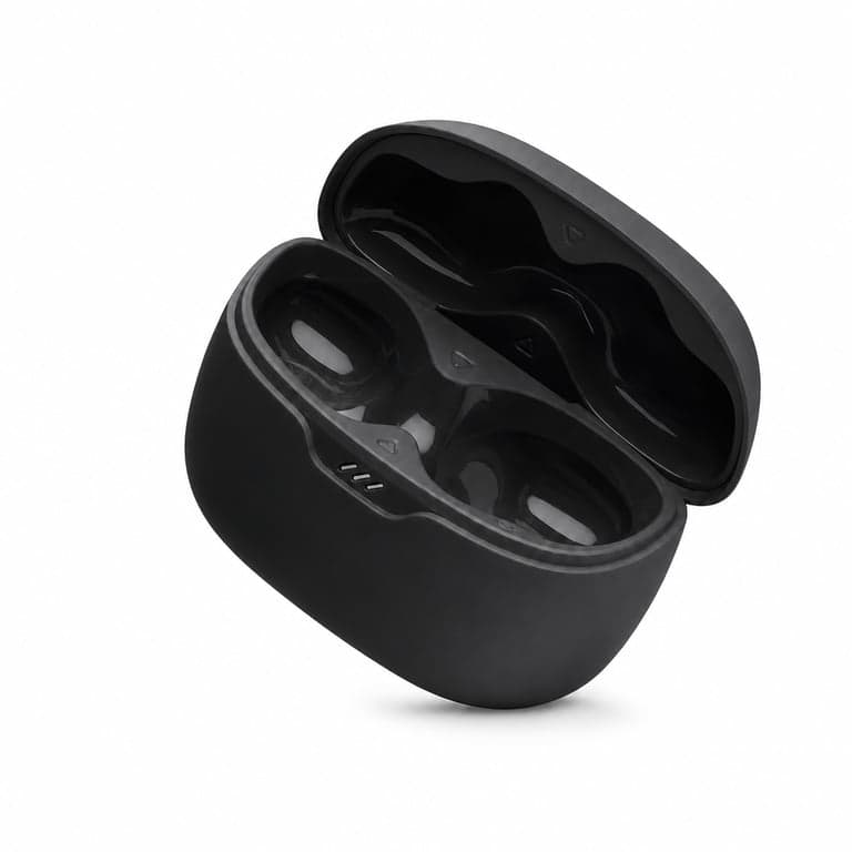 Căști wireless JBL Tune Beam cu Bluetooth și anulare activă a zgomotului, negre, cu carcasă de încărcare, fără dopuri de cauciuc (stare: vezi imaginea 2)