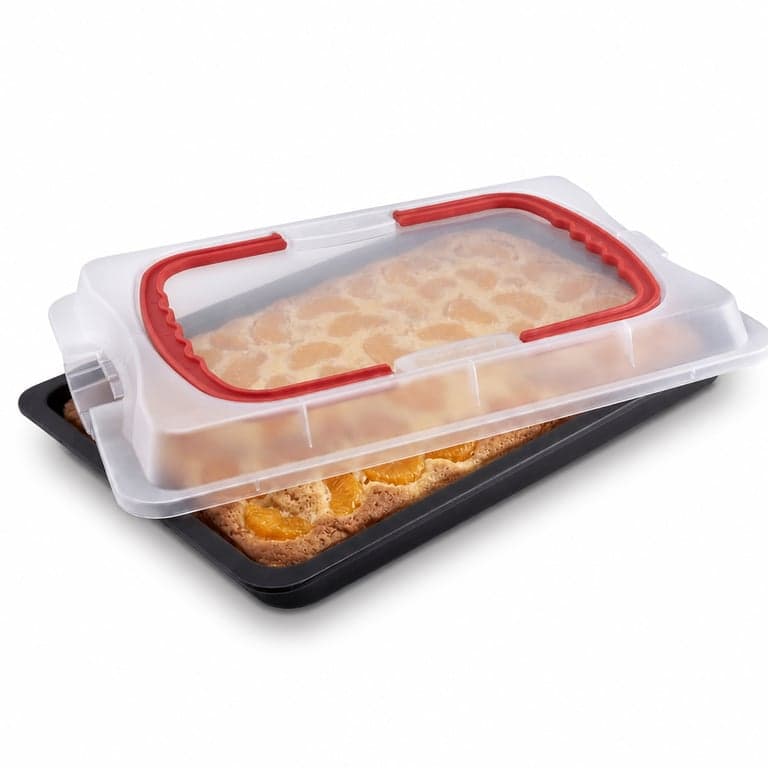 Tavă de copt Dr. Oetker Bake & Go cu capac transparent, 42x29x4 — defectă, funcțională parțial: una dintre clapele de fixare este ruptă (stare: vezi a 2-a fotografie)