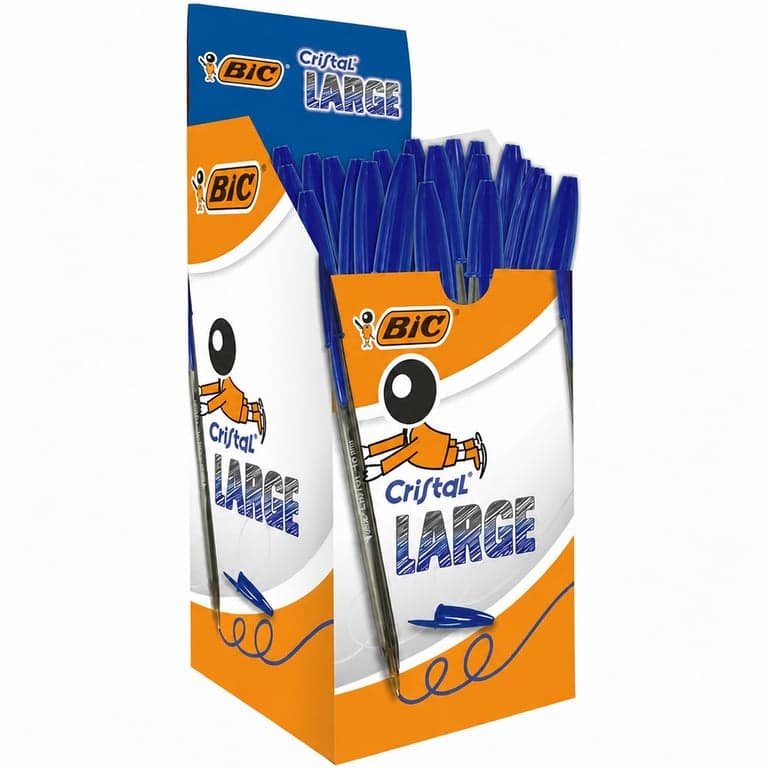 Pix cu bilă BIC Cristal Large albastru, grosime vârf 1,6 mm, pachet de 47 bucăți