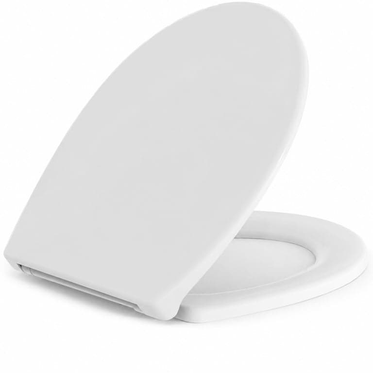 Capac WC SURFOU în formă de O, alb, antibacterian, cu închidere lentă — Cele 2 balamale de fixare lipsesc din pachet (stare: vezi a 2-a fotografie)