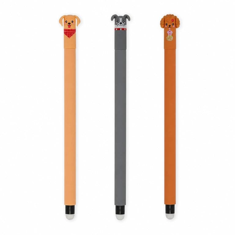 Set de 3 pixuri cu gel ștergibile LEGAMI Fur-ever Friends, 0,7 mm, negru-albastru-roșu — Necesită înlocuirea rezervelor (stare: vezi a 2-a imagine)