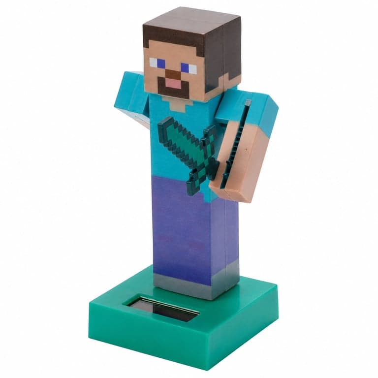 Figurină solară Puckator FF139 Minecraft Steve Solar Pal — defectă, funcționează parțial: îi lipsește o jumătate de braț (stare: vezi a 2-a fotografie)