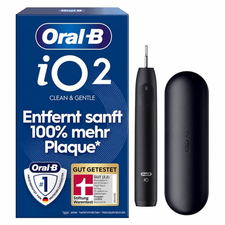 Periuță de dinți electrică Oral-B iO Series 2, Negru - 3 moduri de curățare, etui de călătorie, design Braun — fără capăt de periuță (stare: vezi a 2-a imagine)