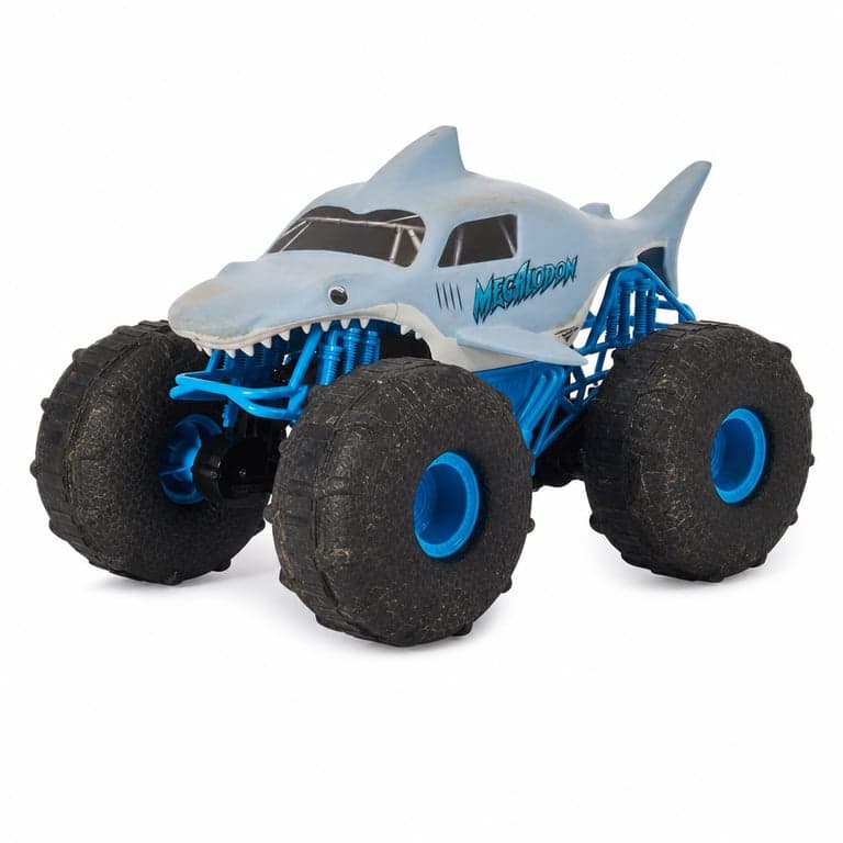 Mașină RC Monster Jam Megalodon Storm cu telecomandă, formă de rechin, scară 1:15 - Utilizat, incomplet (fără telecomandă; stare: vezi poza nr. 2)