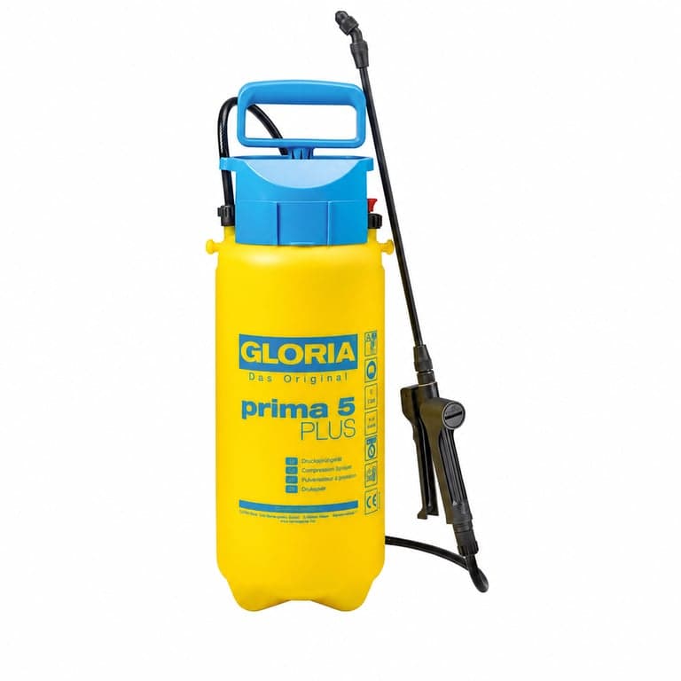 Pulverizator de grădină cu presiune Gloria Prima 5 PLUS, rezervor de 5 L rezistent la acizi — fără tijă prelungitoare de 0,4 m și fără curea de umăr (pentru stare: vezi a 2-a imagine)