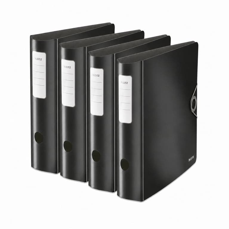 Dosar cu levier Leitz 180° Active Solid, A4, Lat, 8,2 cm, Închidere cu elastic, Polyfoam, Negru, set de 4 bucăți