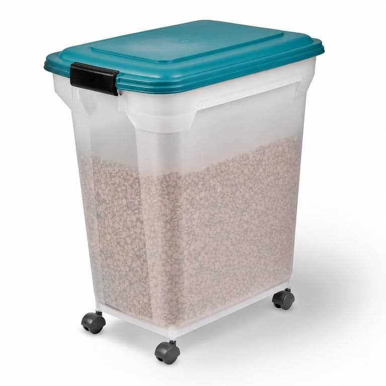 Recipient etanș pentru hrană de câine Iris Ohyama ATS-L cu roți, 40L/15kg, albastru rață, plastic fără BPA — capac cu închidere (stare: vezi a 2-a imagine)