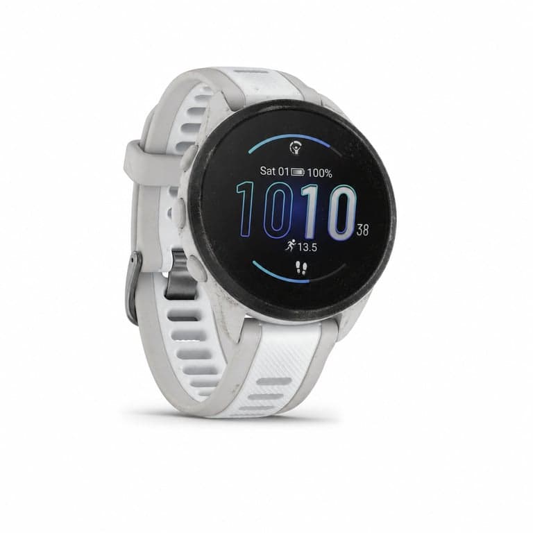 Ceas inteligent GPS Garmin Forerunner 165 pentru alergare, 43 mm, ecran tactil AMOLED — prezintă zgârieturi și urme de uzură (stare: vezi a doua fotografie)