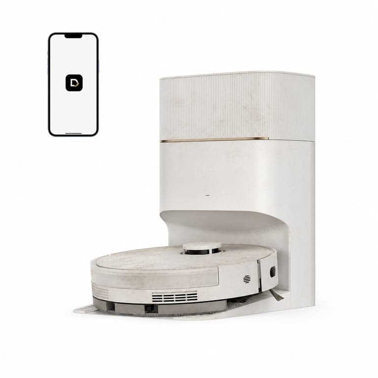 Robot aspirator și stație de încărcare Dreame D20 Pro Plus, putere de aspirare 13000 Pa, perie DuoBrush pentru animale de companie — Stația de încărcare este prăfuită (stare: vezi poza 2)