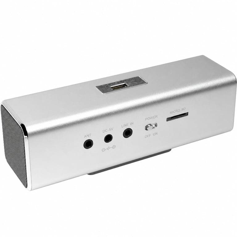 Boxă Bluetooth MusicMan MA Argintiu - Player MP3, Radio, conexiuni USB și Line-In — cablu de încărcare (stare: vezi a 2-a poză)
