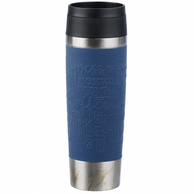 Cană termică EMSA Travel Mug Classic 500 ml albastru închis, cu capac cu filet confortabil, 360 de grade — folosită (stare: vezi a 2-a fotografie)