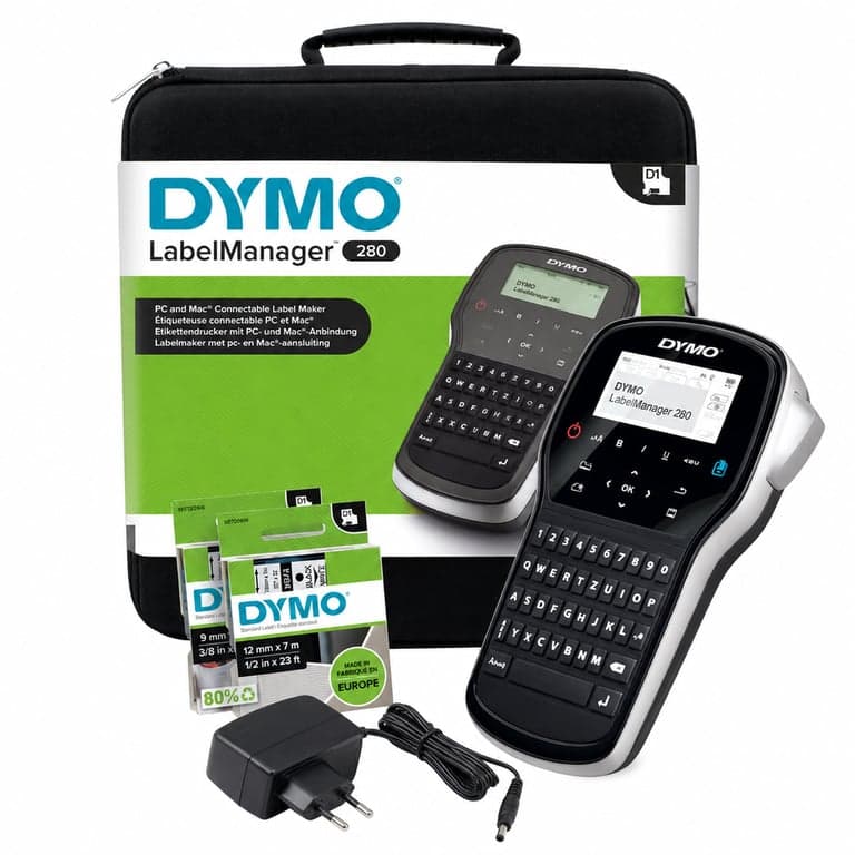 Etichetator portabil DYMO LabelManager 280 în geantă, tastatură QWERTZ, bandă D1 — fără acumulator (stare: vezi a 2-a imagine)