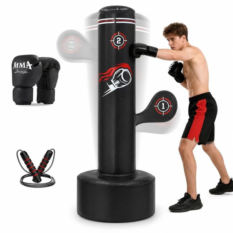 Sac de box cu suport NZQXJXZ pentru adulți, 180 cm, sac de antrenament robust cu bază independentă pentru exerciții acasă — fără pompă (stare: vezi a 2-a imagine)