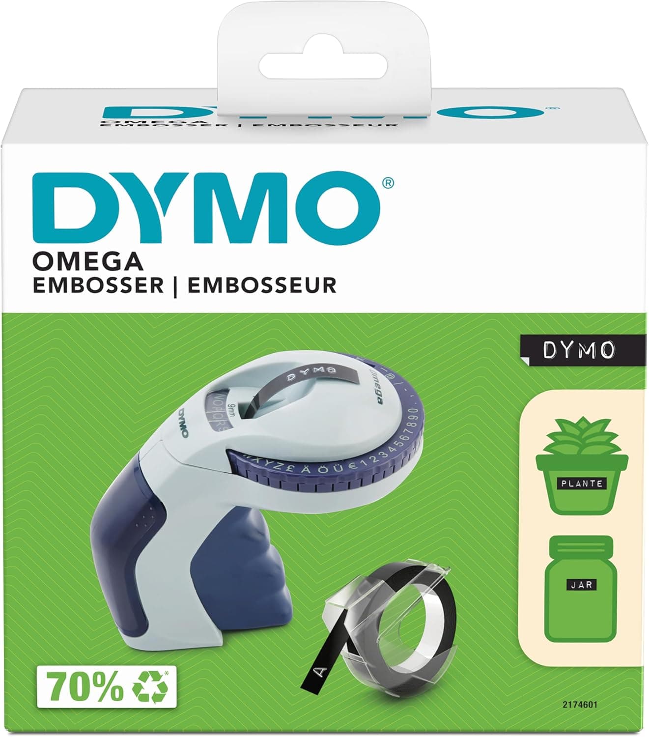 Aparat de etichetat manual DYMO Omega cu sistem rotativ de tip „click”, design ergonomic, pentru uz casnic și hobby, bandă neagră